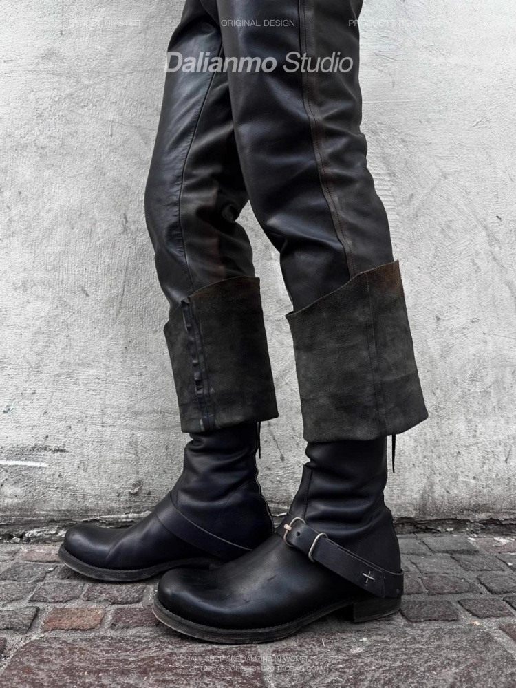 Leather Work Youtube - Czarne, modne, krótkie botki męskie, skórzane,