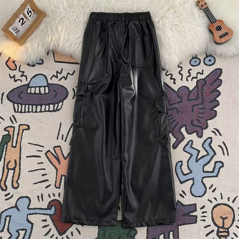 Harajuku Męskie spodnie ze skó – Leather Work Overalls recenzja i cena
