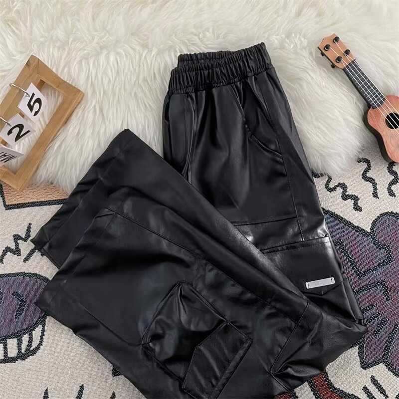 Harajuku Męskie spodnie ze skó – Leather Work Overalls recenzja i cena