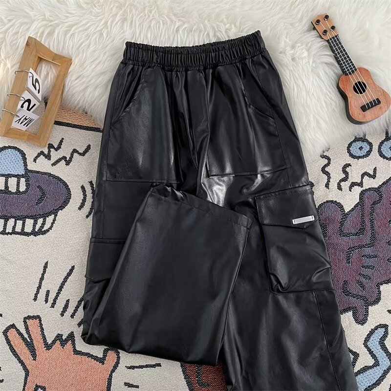 Harajuku Męskie spodnie ze skó – Leather Work Overalls recenzja i cena